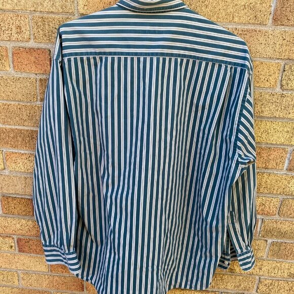Vintage Yves Saint Laurent Striped Button Up Shirt XL White/Green - Picture 5 of 10